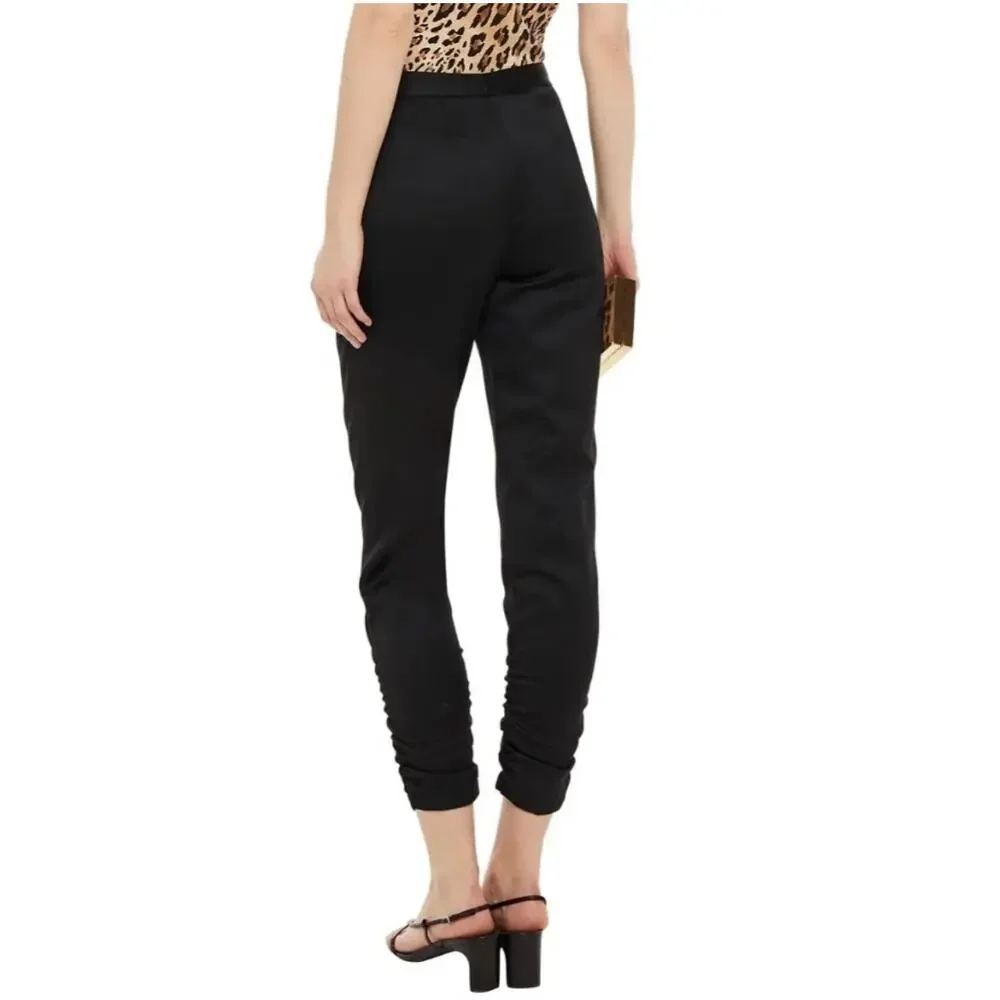 ALICE + OLIVIA Employed Women’s Black Silk Pleated Slim Cuffed Trouser